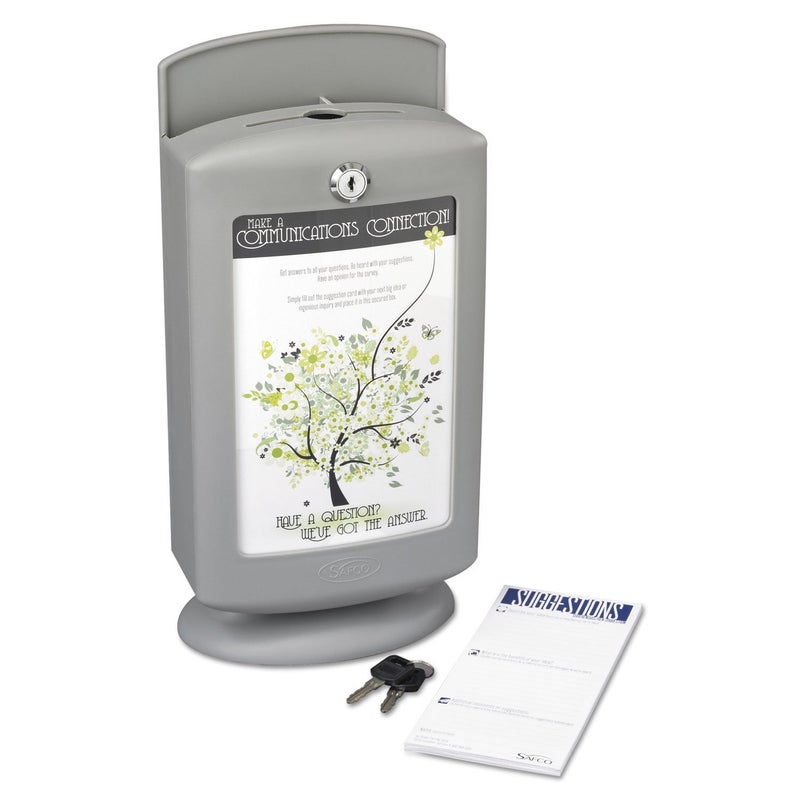 Safco Customizable Suggestion Box 4233GR with 25 Suggestion Cards, Secure Collection & Customizable Display, Gray,Display Area 5.5'W x 8.5'H - Image 4